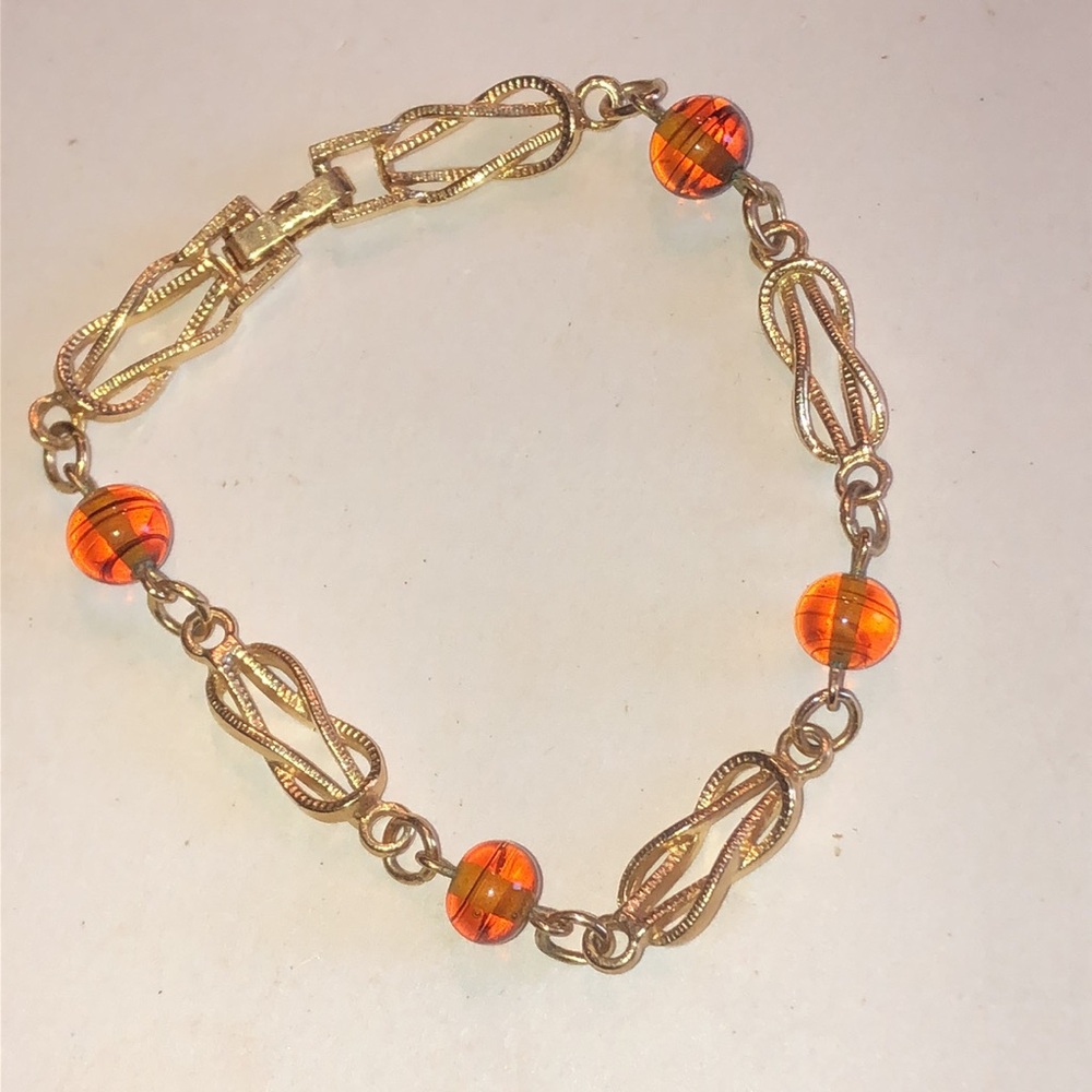 Avon Vintage Gold-Tone Bracelet with Amber Color Beads